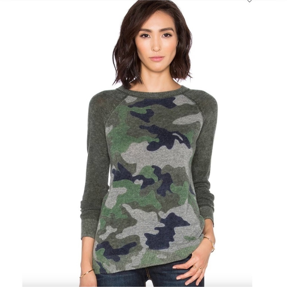 Autumn Cashmere Green and Grey Camo Women's Cashmere Sweater